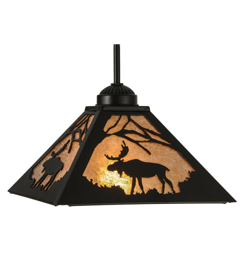 Meyda Lighting Lone Moose 14" Textured Black Mini Pendant Light With Silver Mica Shade Glass