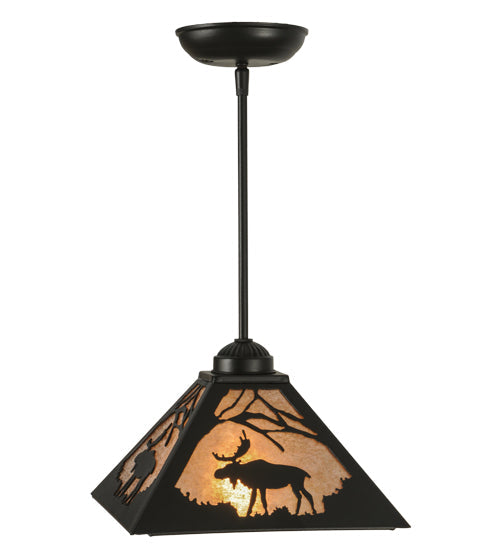Meyda Lighting Lone Moose 14" Textured Black Mini Pendant Light With Silver Mica Shade Glass