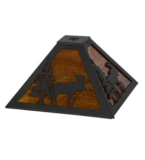 Meyda Lighting Lone Moose 16" Oil Rubbed Bronze Frame With Honey Amber Art Shade Glass