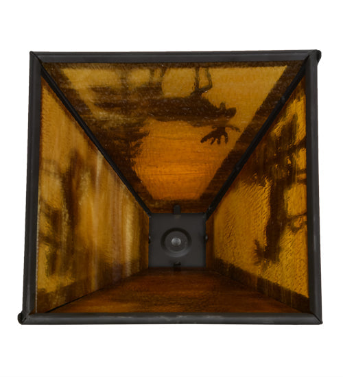Meyda Lighting Lone Moose 16" Oil Rubbed Bronze Frame With Honey Amber Art Shade Glass
