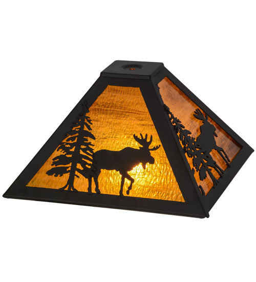 Meyda Lighting Lone Moose 16" Oil Rubbed Bronze Frame With Honey Amber Art Shade Glass