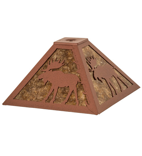 Meyda Lighting Lone Moose 16" Rust Frame With Amber Mica Shade Glass
