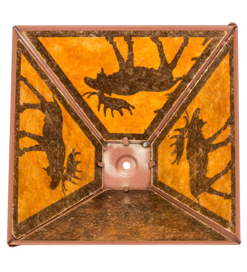 Meyda Lighting Lone Moose 16" Rust Frame With Amber Mica Shade Glass