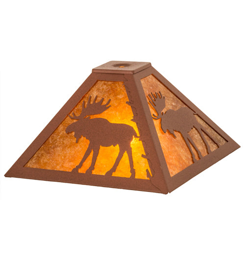 Meyda Lighting Lone Moose 16" Rust Frame With Amber Mica Shade Glass