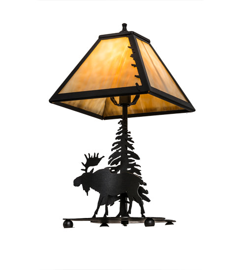 Meyda Lighting Lone Moose 16" Textured Black Accent Table Lamp With Beige Art Shade Glass