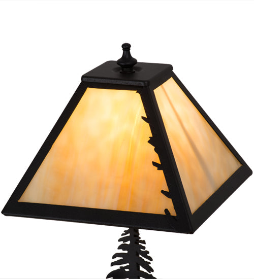 Meyda Lighting Lone Moose 16" Textured Black Accent Table Lamp With Beige Art Shade Glass