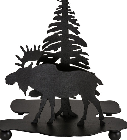 Meyda Lighting Lone Moose 16" Textured Black Accent Table Lamp With Beige Art Shade Glass