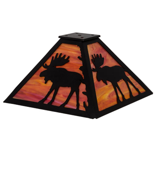 Meyda Lighting Lone Moose 17" Textured Black Frame With Orange Art Shade Glass