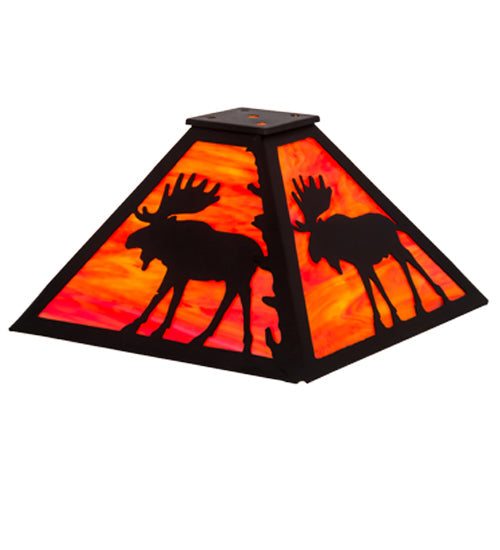 Meyda Lighting Lone Moose 17" Textured Black Frame With Orange Art Shade Glass