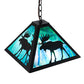Meyda Lighting Lone Moose 18" 2-Light Textured Black Pendant Light With Blue Green Shade Glass