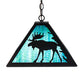 Meyda Lighting Lone Moose 18" 2-Light Textured Black Pendant Light With Blue Green Shade Glass