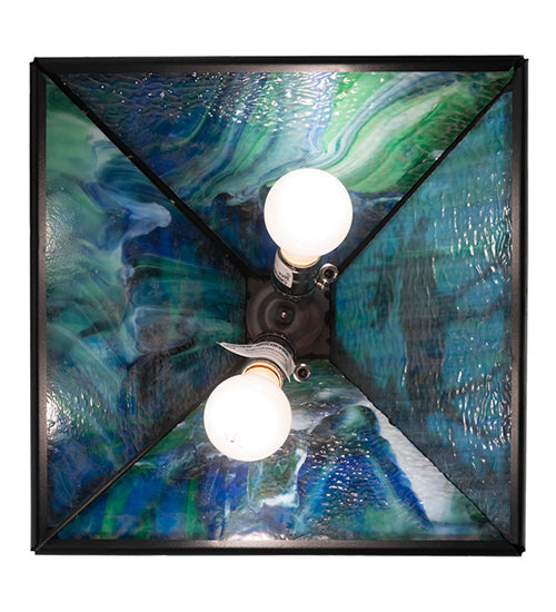 Meyda Lighting Lone Moose 18" 2-Light Textured Black Pendant Light With Blue Green Shade Glass