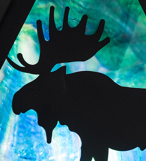 Meyda Lighting Lone Moose 18" 2-Light Textured Black Pendant Light With Blue Green Shade Glass