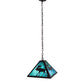 Meyda Lighting Lone Moose 18" 2-Light Textured Black Pendant Light With Blue Green Shade Glass