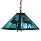 Meyda Lighting Lone Moose 18" 2-Light Textured Black Pendant Light With Blue Green Shade Glass