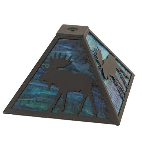 Meyda Lighting Lone Moose 18" Textured Black Frame With Blue Green Shade Glass