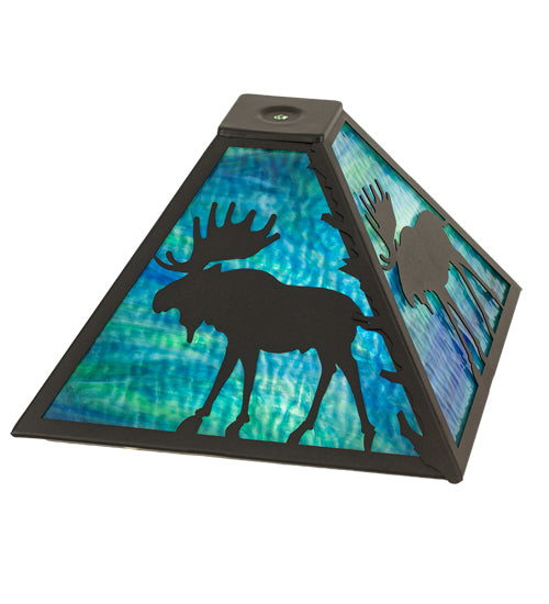 Meyda Lighting Lone Moose 18" Textured Black Frame With Blue Green Shade Glass