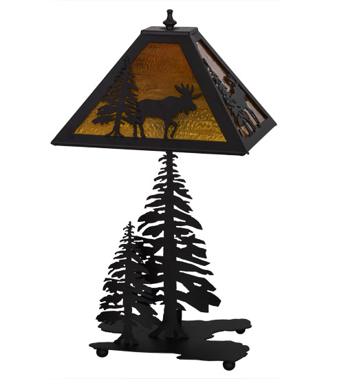 Meyda Lighting Lone Moose 21" 2-Light Oil Rubbed Bronze Table Lamp With Honey Amber Art Shade Glass and Lighted Base