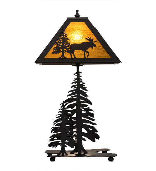 Meyda Lighting Lone Moose 21" 2-Light Oil Rubbed Bronze Table Lamp With Honey Amber Art Shade Glass and Lighted Base