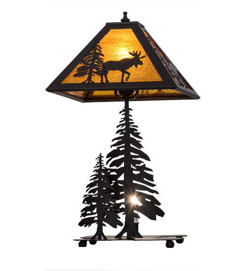 Meyda Lighting Lone Moose 21" 2-Light Oil Rubbed Bronze Table Lamp With Honey Amber Art Shade Glass and Lighted Base