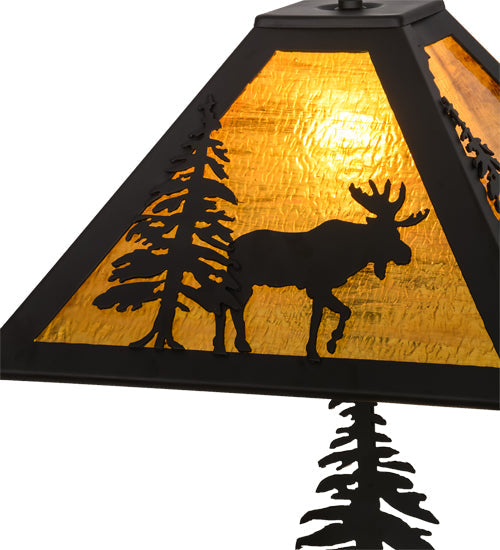 Meyda Lighting Lone Moose 21" 2-Light Oil Rubbed Bronze Table Lamp With Honey Amber Art Shade Glass and Lighted Base
