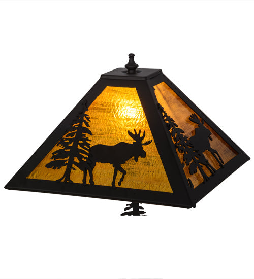 Meyda Lighting Lone Moose 21" 2-Light Oil Rubbed Bronze Table Lamp With Honey Amber Art Shade Glass and Lighted Base