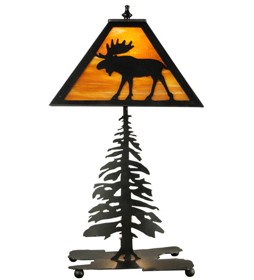 Meyda Lighting Lone Moose 21" 2-Light Textured Black Table Lamp With Beige Shade Glass