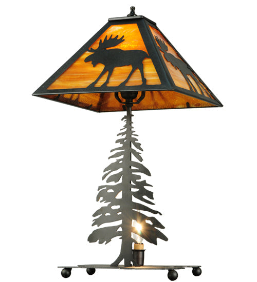 Meyda Lighting Lone Moose 21" 2-Light Textured Black Table Lamp With Beige Shade Glass
