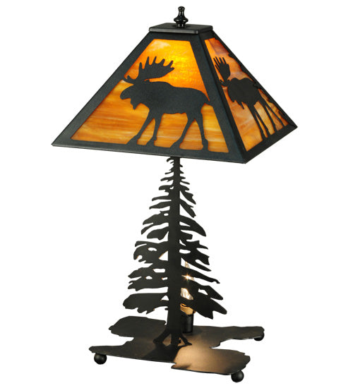 Meyda Lighting Lone Moose 21" 2-Light Textured Black Table Lamp With Beige Shade Glass