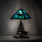 Meyda Lighting Lone Moose 21" 2-Light Textured Black Table Lamp With Green & Blue Shade Glass