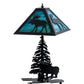 Meyda Lighting Lone Moose 21" 2-Light Textured Black Table Lamp With Green & Blue Shade Glass