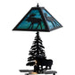 Meyda Lighting Lone Moose 21" 2-Light Textured Black Table Lamp With Green & Blue Shade Glass