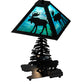 Meyda Lighting Lone Moose 21" 2-Light Textured Black Table Lamp With Green & Blue Shade Glass