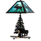 Meyda Lighting Lone Moose 21" 2-Light Textured Black Table Lamp With Green & Blue Shade Glass