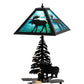 Meyda Lighting Lone Moose 21" 2-Light Textured Black Table Lamp With Green & Blue Shade Glass