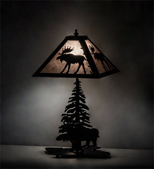Meyda Lighting Lone Moose 21" 2-Light Textured Black Table Lamp With Silver Mica Shade Glass