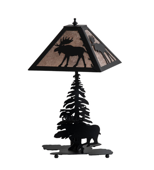Meyda Lighting Lone Moose 21" 2-Light Textured Black Table Lamp With Silver Mica Shade Glass