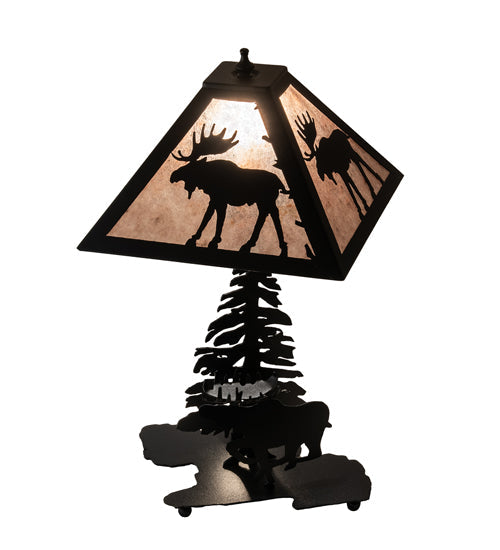 Meyda Lighting Lone Moose 21" 2-Light Textured Black Table Lamp With Silver Mica Shade Glass