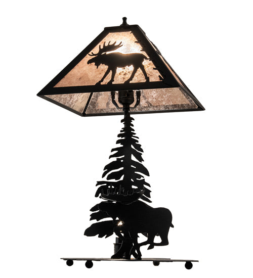 Meyda Lighting Lone Moose 21" 2-Light Textured Black Table Lamp With Silver Mica Shade Glass