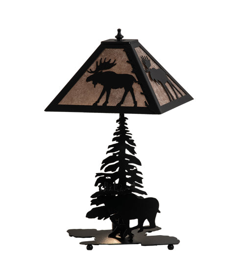 Meyda Lighting Lone Moose 21" 2-Light Textured Black Table Lamp With Silver Mica Shade Glass
