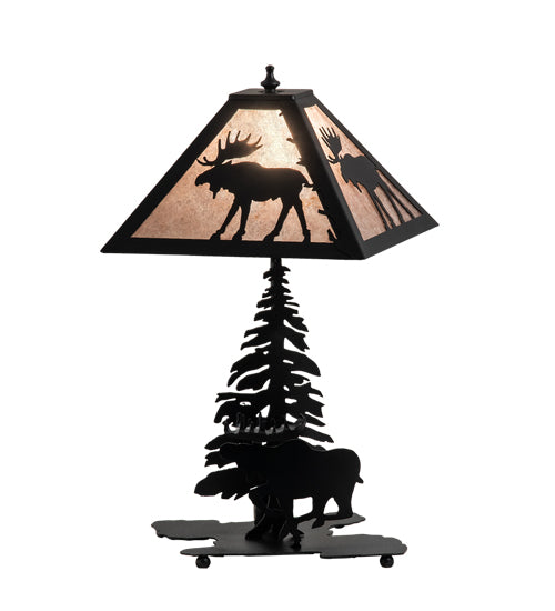 Meyda Lighting Lone Moose 21" 2-Light Textured Black Table Lamp With Silver Mica Shade Glass