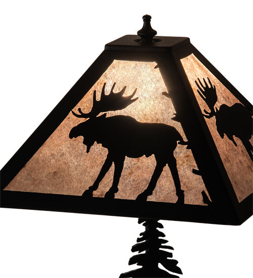 Meyda Lighting Lone Moose 21" 2-Light Textured Black Table Lamp With Silver Mica Shade Glass