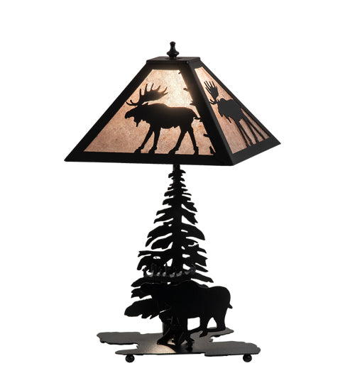 Meyda Lighting Lone Moose 21" 2-Light Textured Black Table Lamp With Silver Mica Shade Glass
