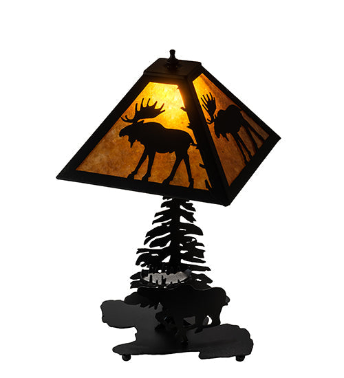Meyda Lighting Lone Moose 228788 21" 2-Light Textured Black Table Lamp With Silver Mica Shade Glass