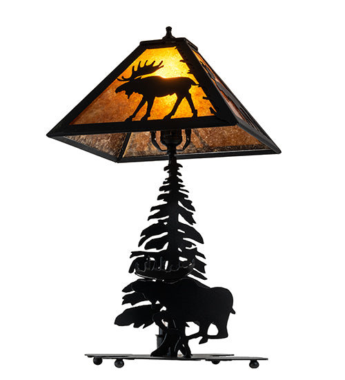 Meyda Lighting Lone Moose 228788 21" 2-Light Textured Black Table Lamp With Silver Mica Shade Glass