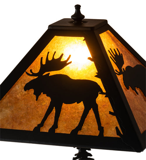 Meyda Lighting Lone Moose 228788 21" 2-Light Textured Black Table Lamp With Silver Mica Shade Glass
