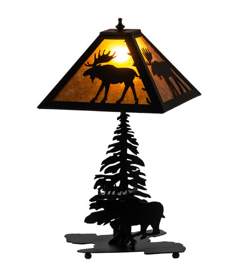 Meyda Lighting Lone Moose 228788 21" 2-Light Textured Black Table Lamp With Silver Mica Shade Glass