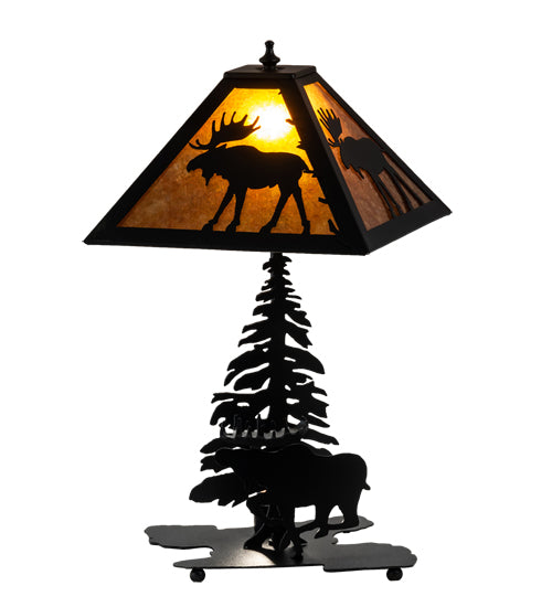 Meyda Lighting Lone Moose 228788 21" 2-Light Textured Black Table Lamp With Silver Mica Shade Glass