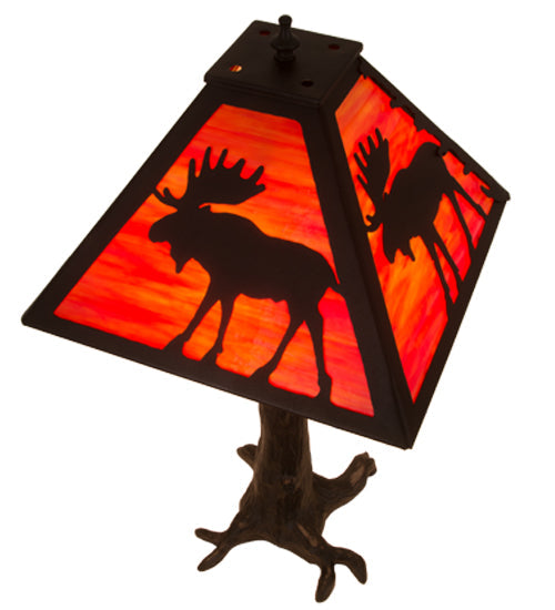 Meyda Lighting Lone Moose 24" 3-Light Textured Black Table Lamp With Orange Art Shade Glass