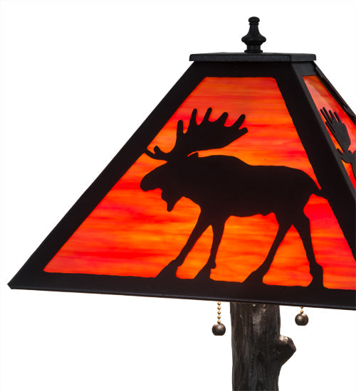 Meyda Lighting Lone Moose 24" 3-Light Textured Black Table Lamp With Orange Art Shade Glass